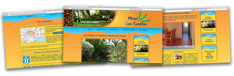 3 pages du site vitrine du Motel Les Caraïbes