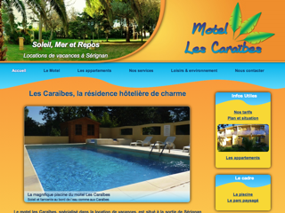 Site internet vitrine du Motel Les Caraïbes à Sérignan dans l'Hérault.