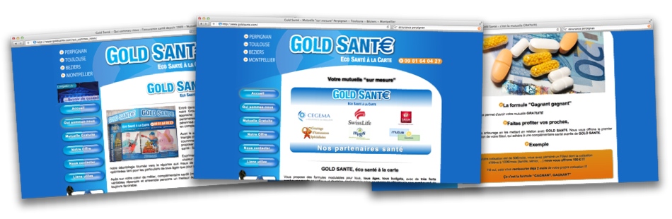 3 pages du site vitrine de Gold Santé